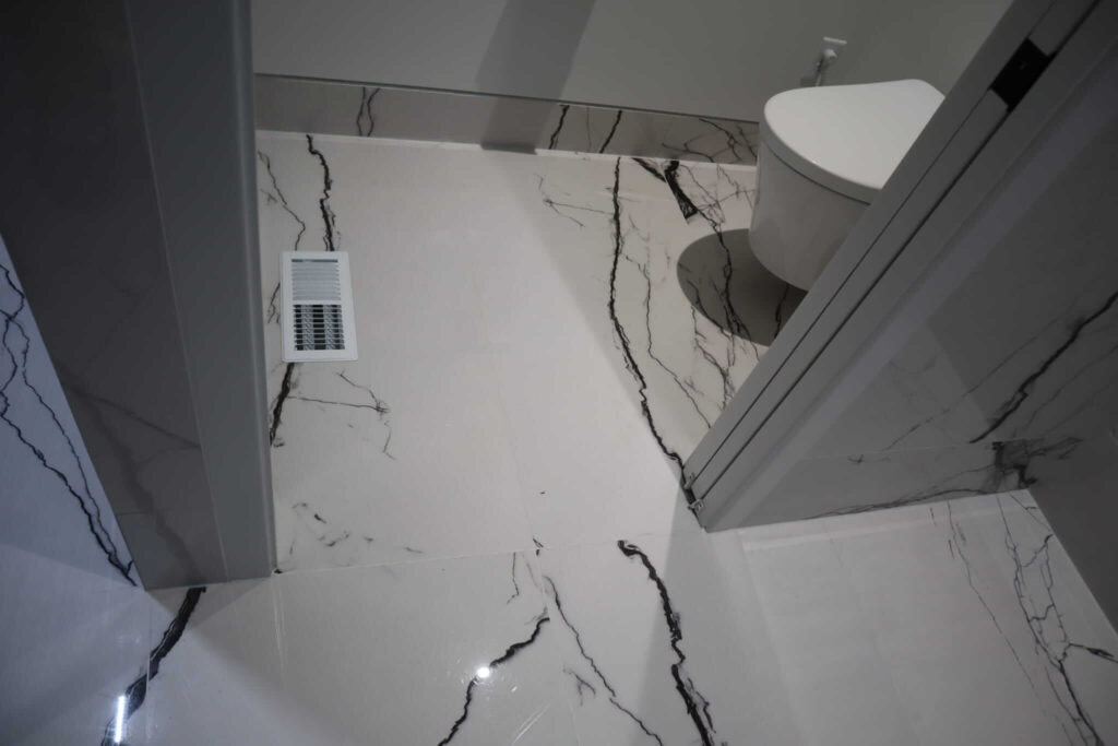 Modern Bathroom Tile & Black Vanity | Ceramic Tile Martinez | Indianapolis IN